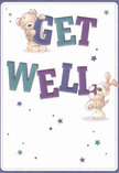 A vibrant display of playful optimism graces this get well card, where a teddy bear and puppy leap from the illustration to embrace the bold, colourful 'Get Well' message. The text, soaked in hues of indigo and teal, stands confidently apart on a soothing cream background, while an array of twinkling stars in purples, blues, and golds lends the scene a sense of magic and encouragement. The bear's soft, tousled fur and the puppy's velvety ears are drawn with loving detail, inviting the same comfort as a freshly arranged bouquet on a quiet morning in Chessington. There is a warmth here that parallels the spirit found in caring notes tucked into locally delivered flowers. This card, reminiscent of the thoughtful arrangements crafted by Flower Delivery Chessington, carries not just an uplifting message but the comforting assurance of a community that looks after its own. Perfect for sending a touch of healing and heartfelt support to loved ones nearby, it embodies both the joy and gentle resilience of Chessington at its best.